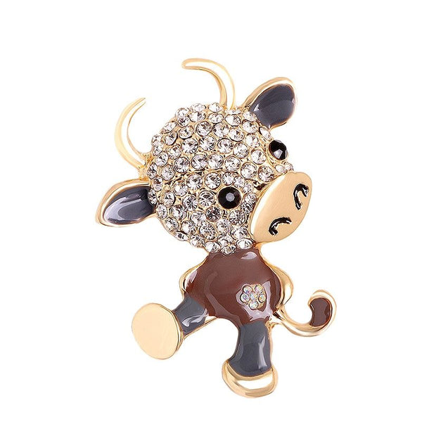 Rhinestone Bull Brooches For Women Zodiac Calf Pin  Animal Pin