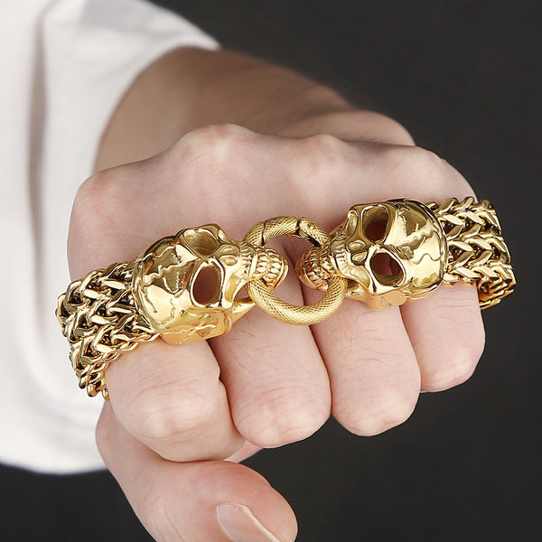 Gothic Skull Lion Head Bracelet for Men In Stainless Steel 18MM Mesh Link Chain