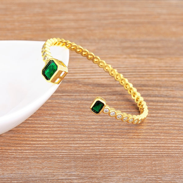 Brazalete ajustable con micropavé de circonitas en color verde/rojo rosa, moderno y exquisito para mujer