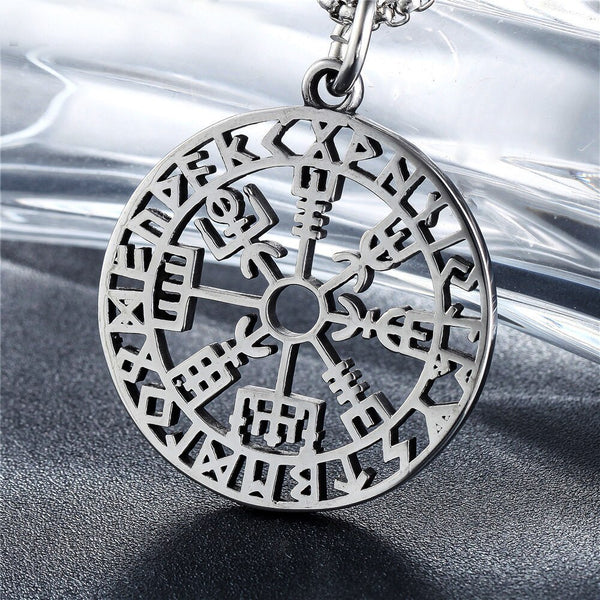 Colgante de collar con brújula vikinga Vegvisir de diseño hueco vintage