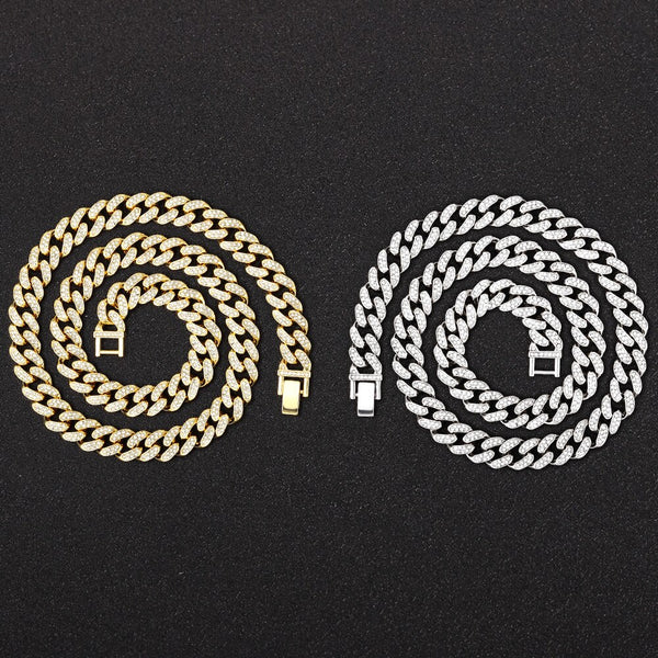 Collar de cadena cubana Miami de 13 mm con brillantes de estilo hip hop para hombre y mujer