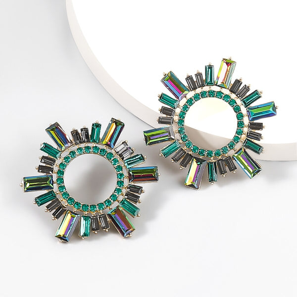 Pendientes Pauli Manfi de metal con diseño de girasol y diamantes de imitación para mujer