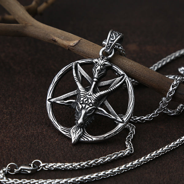 Collar retro de pentagrama satánico con oveja para hombre