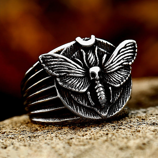Anillos de lujo con diseño de mariposa y calavera de la muerte retro para hombres y mujeres