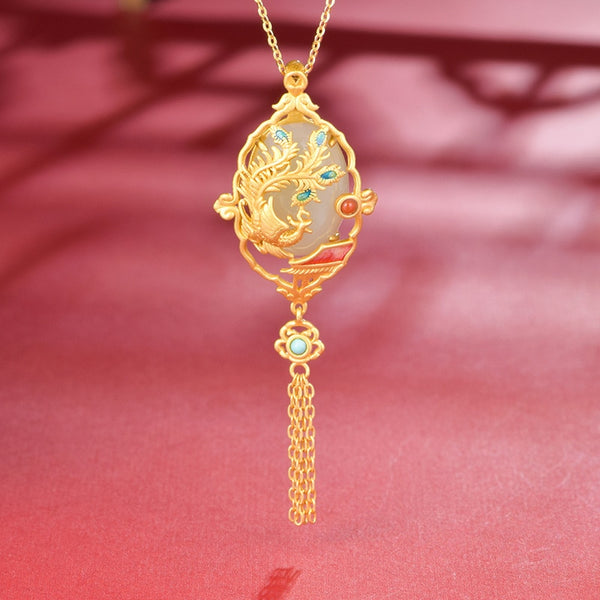 Colgante de cheongsam de jade hetiano natural de diseño clásico