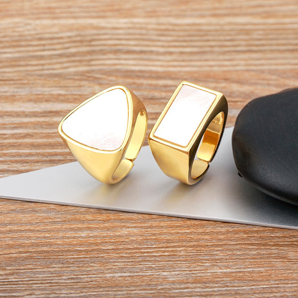 New Arrival Gold Plated Triangle and Rectangle Style Open Ring