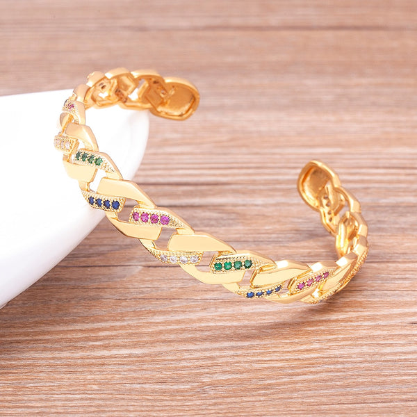 Pulsera de cobre con circonitas y dijes de moda para mujer, cadena chapada en oro.