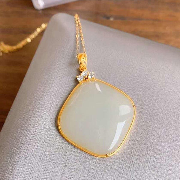Nuevo collar con colgante geométrico de calcedonia blanca hetiana natural con incrustaciones
