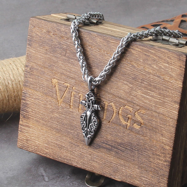 Collar de runas nórdicas de acero inoxidable para hombre, hecho a mano