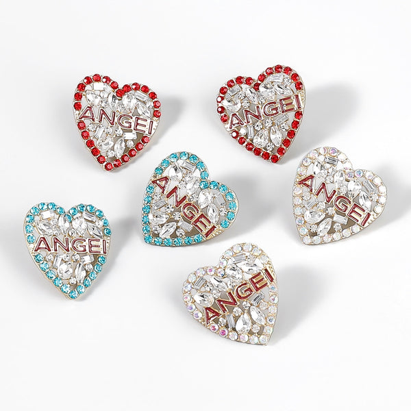 Pendientes Pauli Manfi Fashion de metal con forma de corazón y diamantes de imitación para mujer