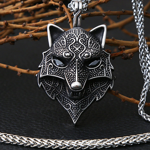 Collar retro de lobo vikingo para hombre