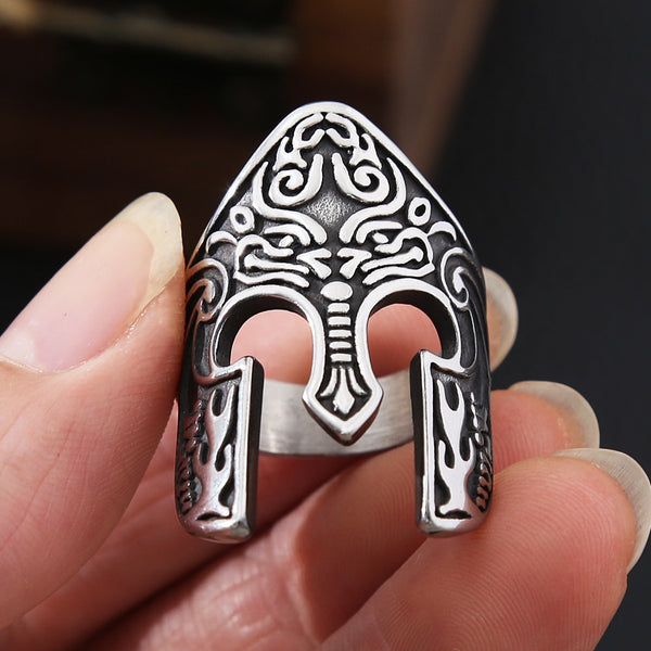 Anillo vintage de casco espartano de guerrero vikingo para hombre