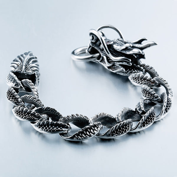 Pulsera vintage con cabeza de dragón y escamas de dragón para hombres y mujeres