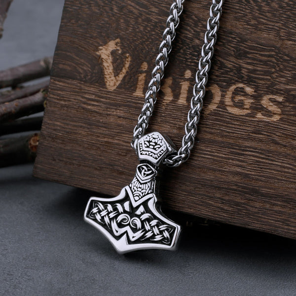 Collar vikingo vintage de acero inoxidable 316L con el martillo de Thor Mjolnir para hombre