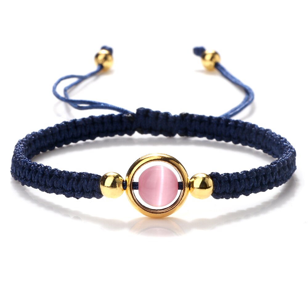 Pink Cat Eye Stone Beads Braided Bracelet For Women Red Thread String Bracelet