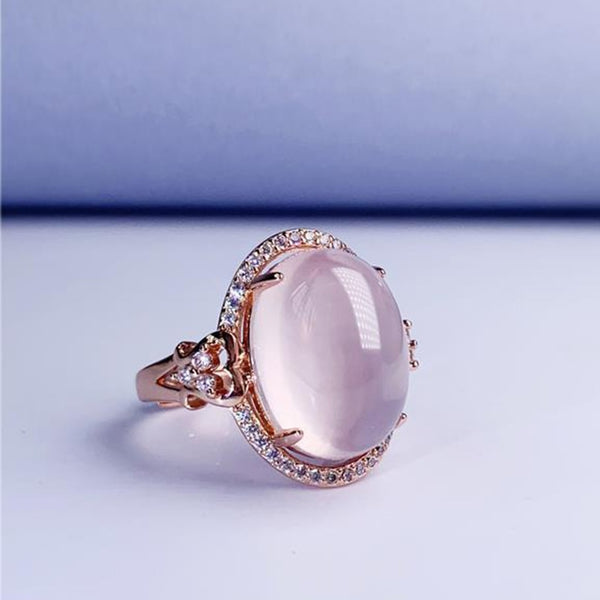 Classic dream diamond pink natural chalcedony pink oval ring