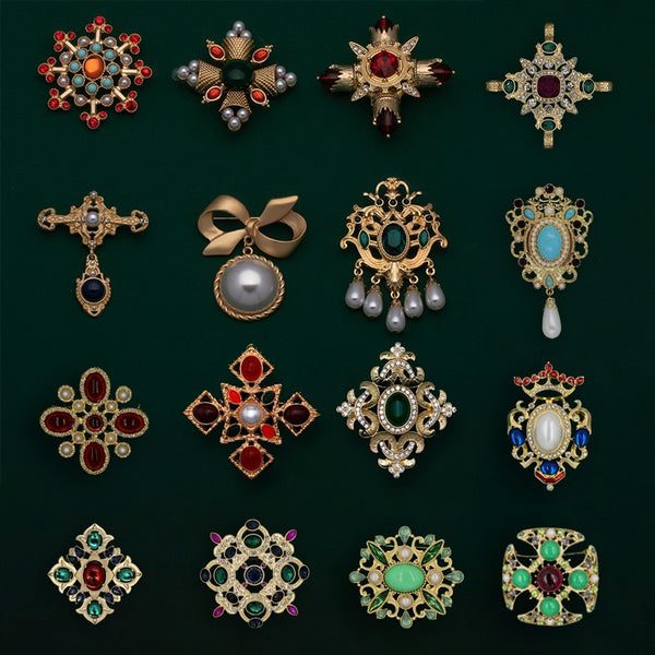 Broches de perlas de cristal de color dorado vintage barroco