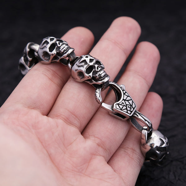 Pulseras de calavera de acero inoxidable 316L estilo punk vintage para hombre