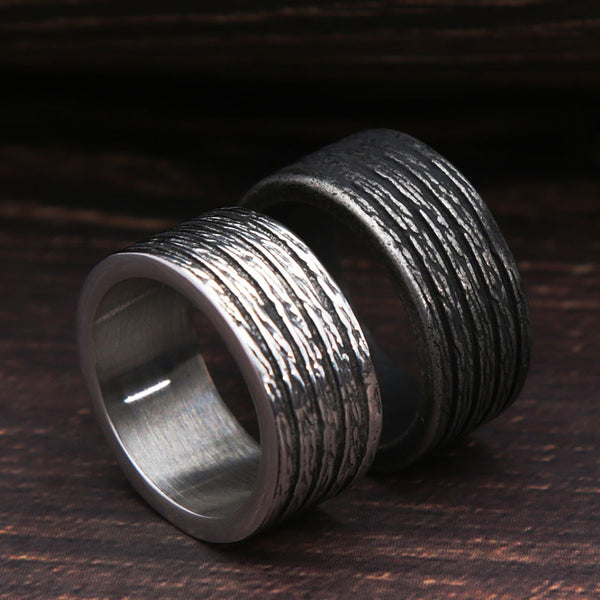 Vintage Black/Silver Color Stainless Steel Striped Ring For Men Women