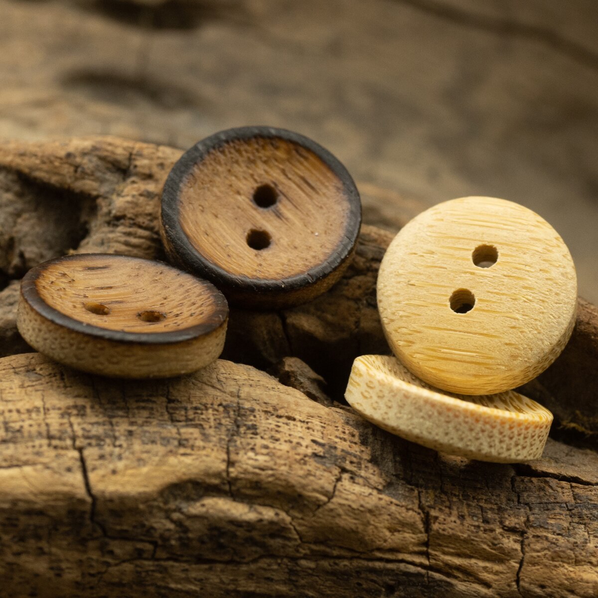 12pcs Bamboo Button Wood Bowl Shape 2 Hole Scorched Natural Original Sewing Accessories