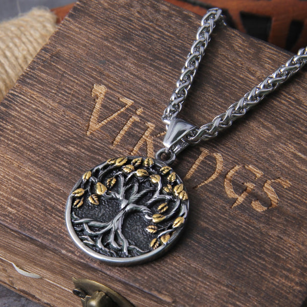 Collar de acero inoxidable con amuleto del árbol de la vida para hombre, sencillo y elegante.