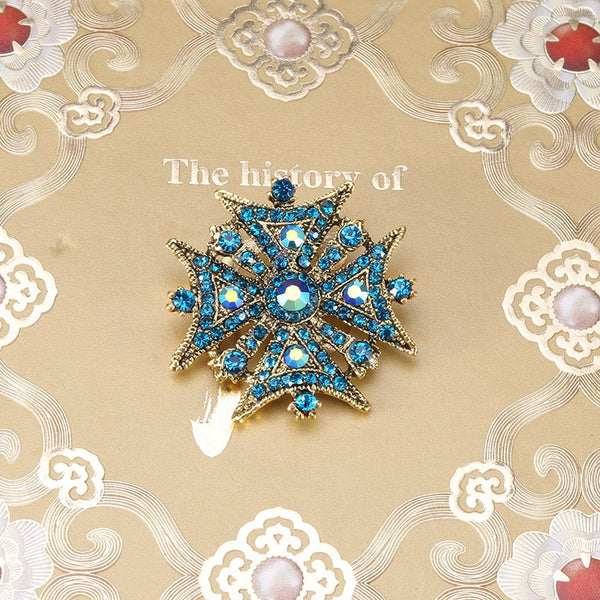 Broches vintage con cruz, perlas y diamantes de imitación para mujer