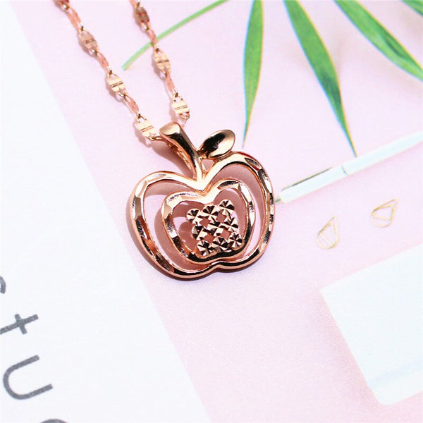 Collar de manzana brillante de oro púrpura 585 con colgante de oro rosa de 14 k