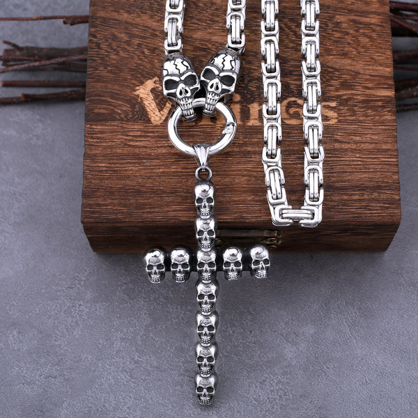 Colgante de calavera cruzada de acero inoxidable con collar cuadrado de calavera para hombre