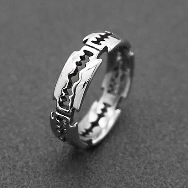 Anillo de acero inoxidable 316L estilo coreano para hombre, estilo punk, con forma de hoja de afeitar.