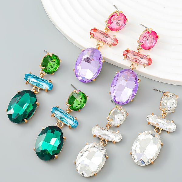 Fashion Metal Rhinestone Oval Geometric Earrings for Women
