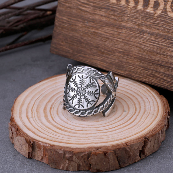 Anillo de acero inoxidable 316L con brújula vikinga Vegvisir para hombre
