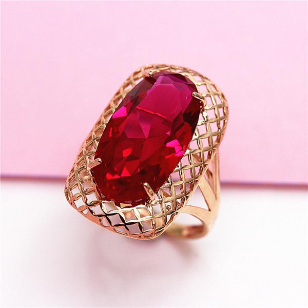 Anillos clásicos de rubí ovalado en oro púrpura 585 y oro rosa de 14 quilates para mujer