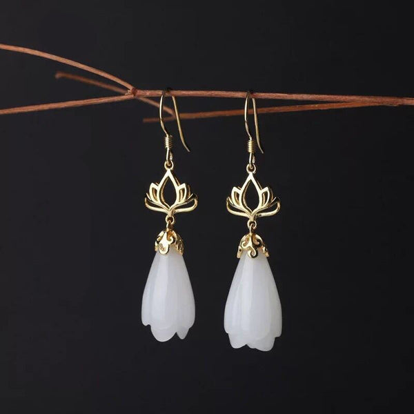 Natural Hetian White Jade Earrings