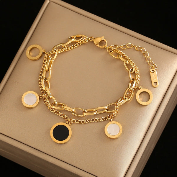 Pulseras de acero inoxidable con números romanos de color dorado y joyería de marca famosa de lujo