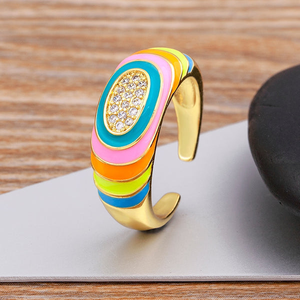 Anillos ajustables con diseño original de esmalte arcoíris y aceite para mujer.