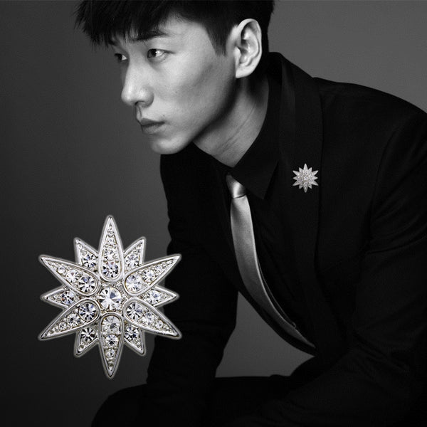 Korean Fashion Cubic Zirconia Star Brooch Pin for Men Lapel Button