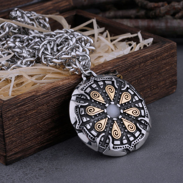 Collar de runas vikingas Vegvisir de acero inoxidable para hombre, colgante vintage de hip hop.