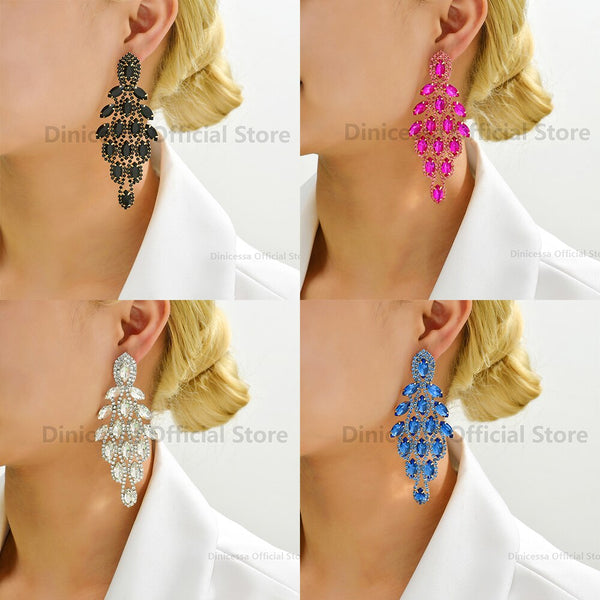 Pendientes colgantes geométricos con dijes, diseño lujoso, de cristal brillante, grandes pendientes nupciales para mujer.