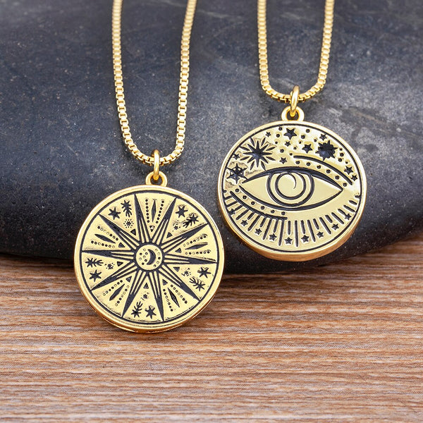 Exquisito collar con colgante de estrella de mal de ojo de pavo con incrustaciones de circonita redonda para mujer