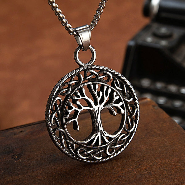 Colgante vintage de acero inoxidable con forma de árbol de la vida, mitología nórdica, nudo celta de Odín