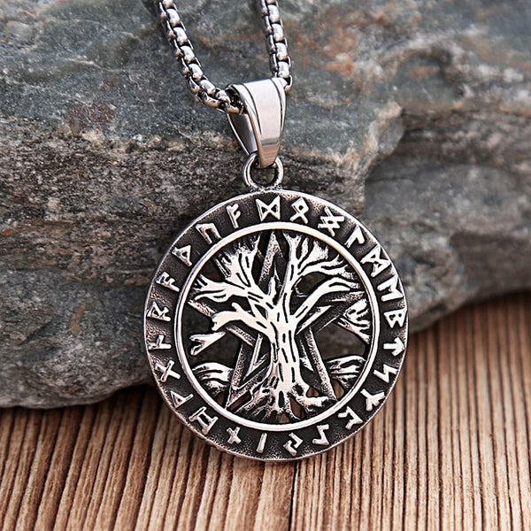 Collares con colgante vikingo vintage punk del árbol de la vida