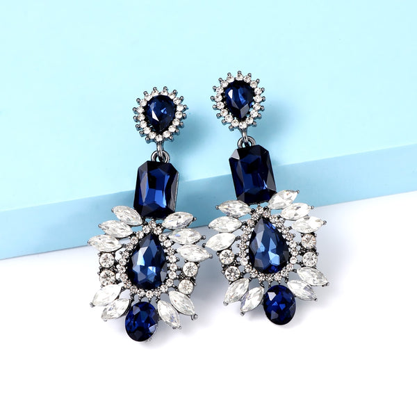 Nuevos pendientes colgantes de diamantes de imitación de alta calidad, pendientes de cristal verde y azul a la moda.