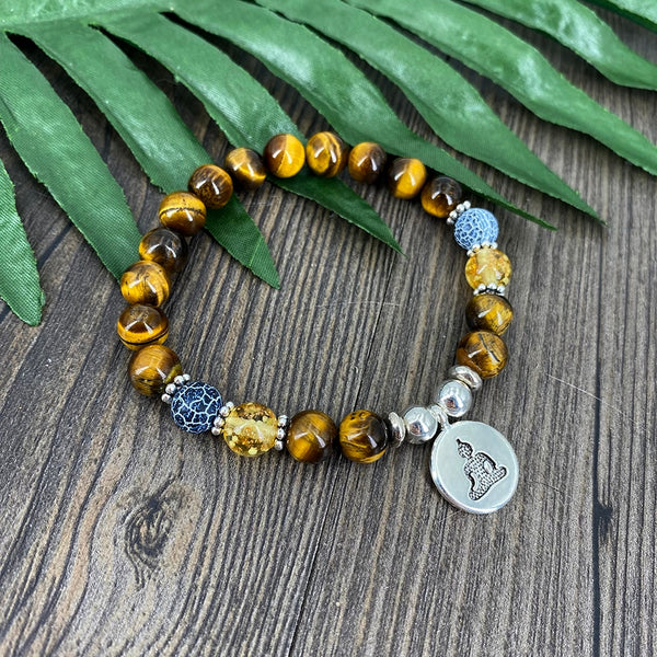 Pulseras de piedra natural de 8 mm con cuentas de ojo de tigre y lapislázuli para mujeres y hombres.