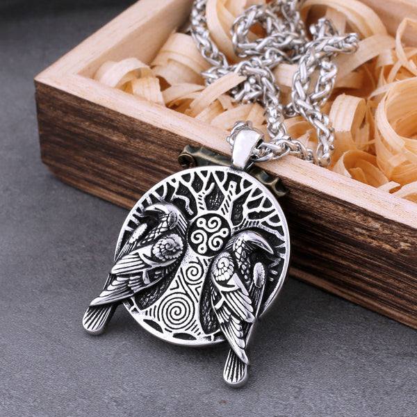 Collar vintage vikingo Odin Raven Tree of Life para hombre