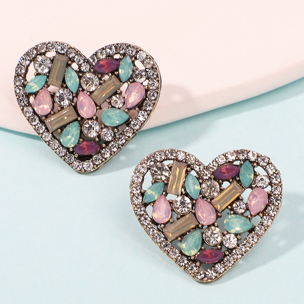 Korean Fashion Heart Metal Hollow Stud Earrings For Women