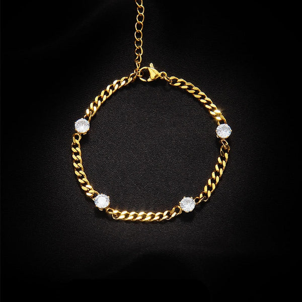 Waterproof Stainless Steel Cuban Chain Zircon Bracelets For Women