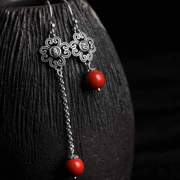 Pendientes originales vintage de turmalina roja del sur con incrustaciones de plata para mujer