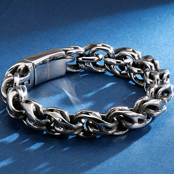 Massive Bracelet Men's Cool Stainless Steel 12/15MM Width Leaf Chain Bracelets for Men