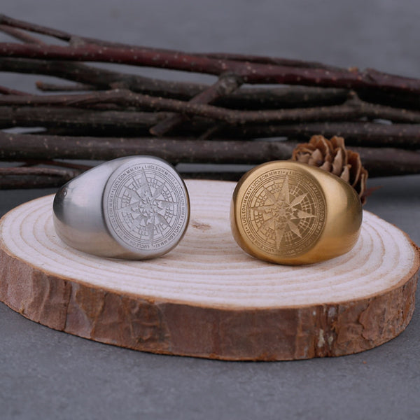 Viking Rune Ring Stainless Steel Men's Compass Hip Hop Street Biker Accessories