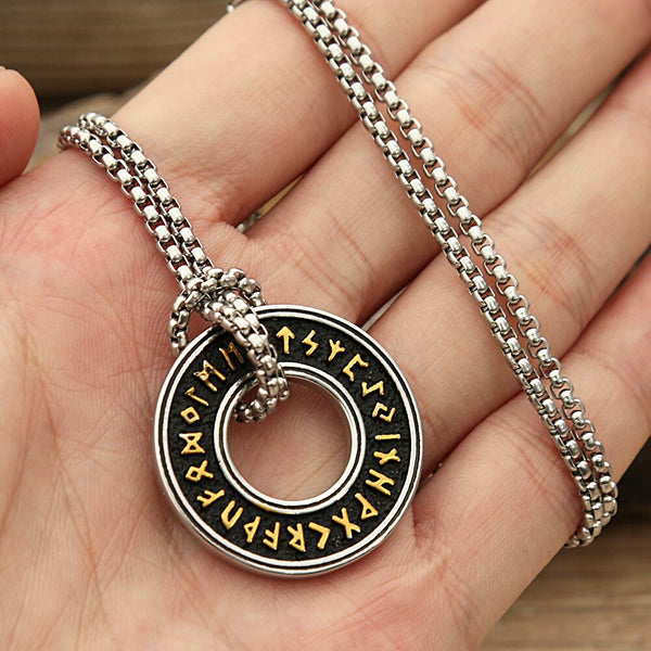 Collar con colgante redondo de runa vikinga vintage para hombre y mujer
